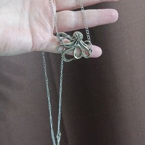 Octopus Pendant Necklace - Silver Tone